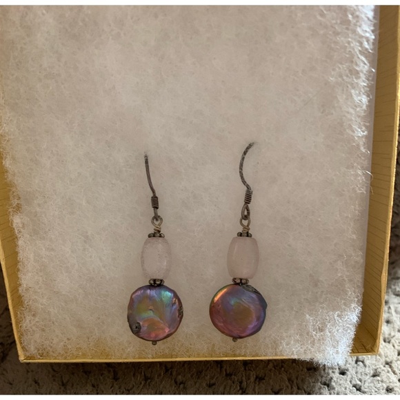 Pink Bead and Iridescent Shell Earrings - Picture 2 of 3